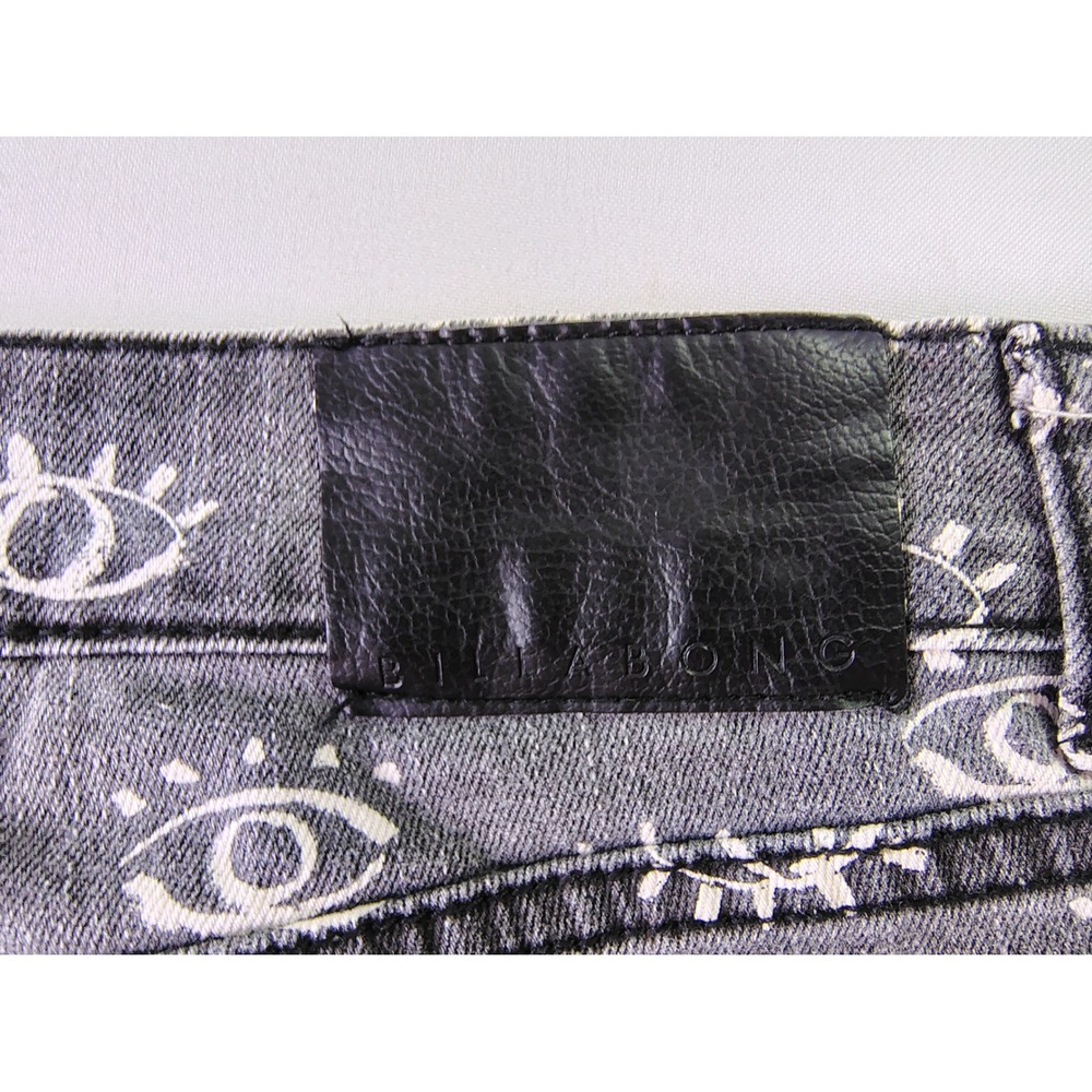 Billabong Womens 30 Eye Print Lace Up Denim Shorts Washed Black Grey Distressed - Picture 4 of 9
